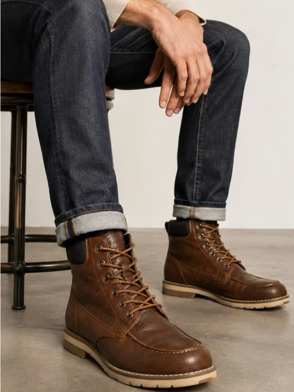 Men's Brown Leather Lace-Up Boots